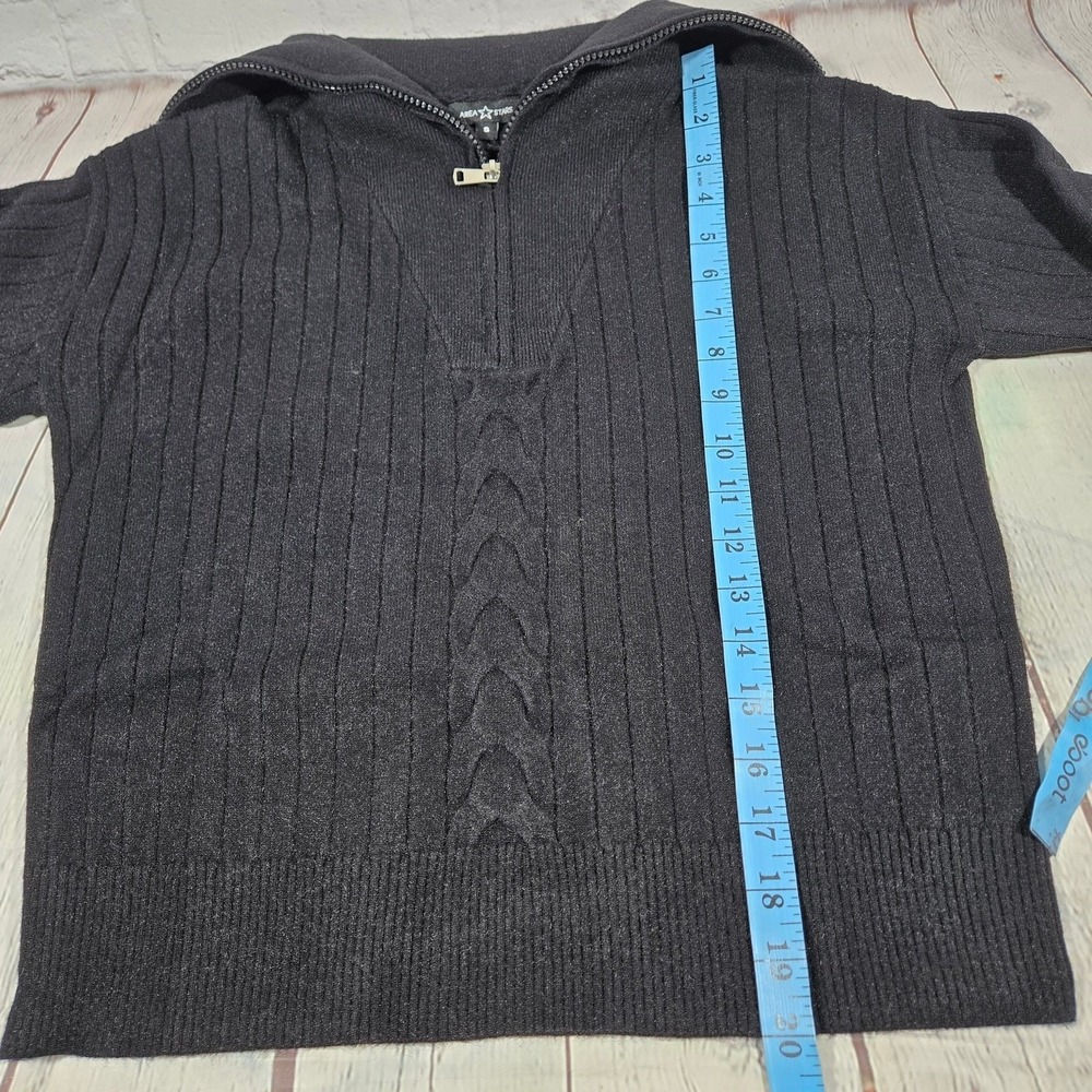 Area Stars Black Shimmer‎ Ribbed Cable Knit Quarter Zip Sailor Collar Sweater S - Picture 9 of 10